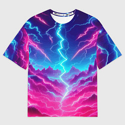 Футболка оверсайз женская Фантастический неоновый пейзаж - нейроарт, цвет: 3D-принт