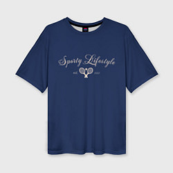 Женская футболка оверсайз Sporty lifestyle синий фон для тенниса