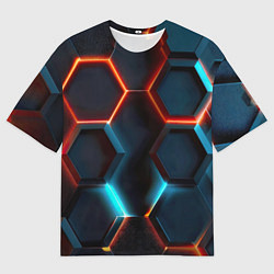 Футболка оверсайз женская Неоновые темно синие соты, цвет: 3D-принт