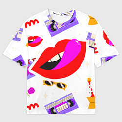 Футболка оверсайз женская Вечеринка 90-х: Яркие символы эпохи, цвет: 3D-принт