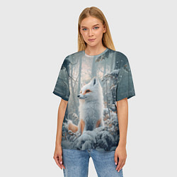 Футболка оверсайз женская Белый лис с рыжими пятнами, цвет: 3D-принт — фото 2