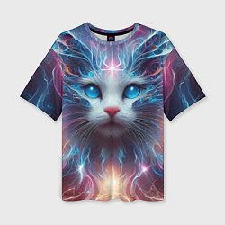 Футболка оверсайз женская Fantastic blue-eyed neon kitten, цвет: 3D-принт