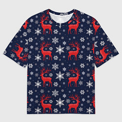 Женская футболка оверсайз Олени новогодние