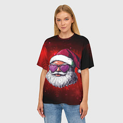 Футболка оверсайз женская Санта в очках сердечках, цвет: 3D-принт — фото 2