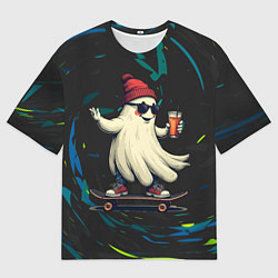 Футболка оверсайз женская Парень в костюме приведения на скейте, цвет: 3D-принт