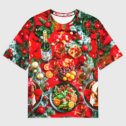 Футболка оверсайз женская Новогодний праздничный стол, цвет: 3D-принт