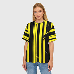 Футболка оверсайз женская Толстые жёлтые полосы на чёрном фоне, цвет: 3D-принт — фото 2