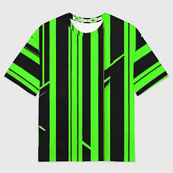 Футболка оверсайз женская Толстые зелёные полосы на чёрном фоне, цвет: 3D-принт