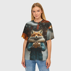 Футболка оверсайз женская Лиса с подарком, цвет: 3D-принт — фото 2
