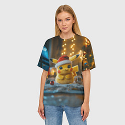 Футболка оверсайз женская Пикачу и Рождество, цвет: 3D-принт — фото 2