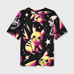 Женская футболка оверсайз Pikachu and skeletons - pattern