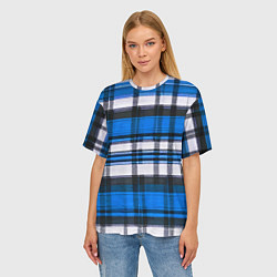 Футболка оверсайз женская Сине-белая ткань в клетку, цвет: 3D-принт — фото 2
