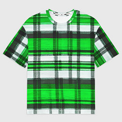 Футболка оверсайз женская Зелёно-белая ткань в клетку, цвет: 3D-принт
