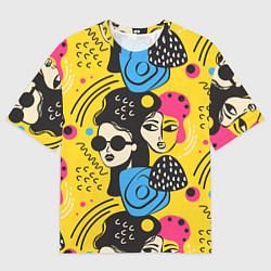 Футболка оверсайз женская Яркий паттерн с лицами девушек, цвет: 3D-принт