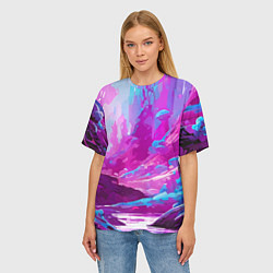 Футболка оверсайз женская Фиолетовая кислотная абстракция, цвет: 3D-принт — фото 2