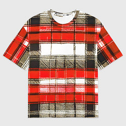 Футболка оверсайз женская Чёрные полосы на красно-белом фоне, цвет: 3D-принт