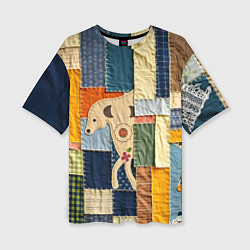 Женская футболка оверсайз Пэчворк с собакой