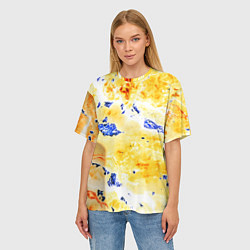 Футболка оверсайз женская Сине-золотая абстракция, цвет: 3D-принт — фото 2
