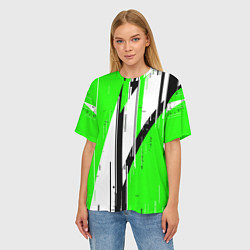 Футболка оверсайз женская Black and white vertical stripes on a green backgr, цвет: 3D-принт — фото 2