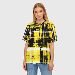 Футболка оверсайз женская Жёлто-белый гранж на чёрном фоне, цвет: 3D-принт — фото 2