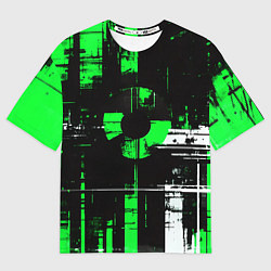 Футболка оверсайз женская Зелёно-белый гранж на чёрном фоне, цвет: 3D-принт