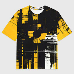 Футболка оверсайз женская Жёлто-белый гранж на чёрном фоне, цвет: 3D-принт