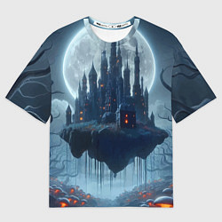 Женская футболка оверсайз Замок Дракулы и неоновые грибы - нейроарт фантазия