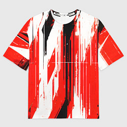 Футболка оверсайз женская Вертикальные чёрно-белые линии на красном фоне, цвет: 3D-принт