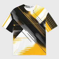 Футболка оверсайз женская Диагональные жёлто-чёрные линии на белом фоне, цвет: 3D-принт