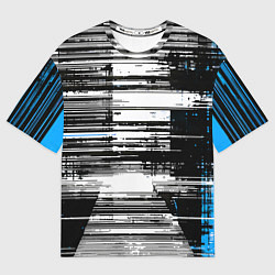 Футболка оверсайз женская Горизонтальные чёрные линии на бело-синем фоне, цвет: 3D-принт
