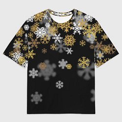 Футболка оверсайз женская Снежинки объемные золотистые, цвет: 3D-принт