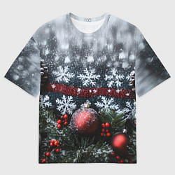 Женская футболка оверсайз Новогодние снежинки