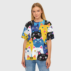 Футболка оверсайз женская Много цветных котиков, цвет: 3D-принт — фото 2