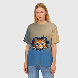 Футболка оверсайз женская Выглядывающий котенок, цвет: 3D-принт — фото 2