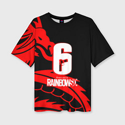 Женская футболка оверсайз Rainbow six dragon fire logo