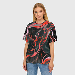 Футболка оверсайз женская Красно-чёрный мрамор, цвет: 3D-принт — фото 2