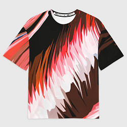 Футболка оверсайз женская Красно-белая абстракция на чёрном фоне, цвет: 3D-принт