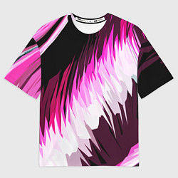Футболка оверсайз женская Бело-розовые острые полосы на чёрном фоне, цвет: 3D-принт