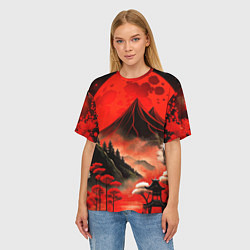 Футболка оверсайз женская Япония природа в красном цвете, цвет: 3D-принт — фото 2