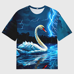 Футболка оверсайз женская Лебедь на пруду в гразу, цвет: 3D-принт