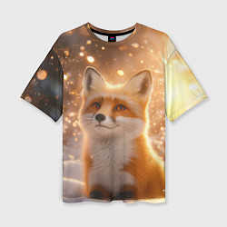 Футболка оверсайз женская Рыжая лисичка в снежном лесу, цвет: 3D-принт