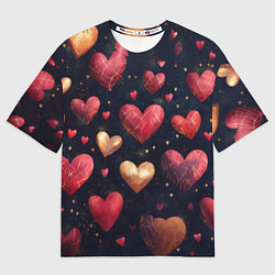 Футболка оверсайз женская Красные и золотые сердечки, цвет: 3D-принт