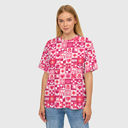 Футболка оверсайз женская День святого Валентина - паттерн, цвет: 3D-принт — фото 2