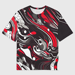 Футболка оверсайз женская Красно-белые волны, цвет: 3D-принт