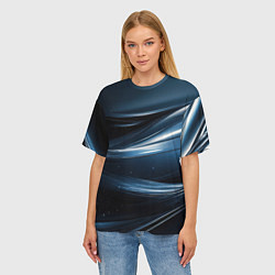 Футболка оверсайз женская Геометрическая синяя текстура, цвет: 3D-принт — фото 2
