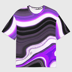 Футболка оверсайз женская Волнистые горизонтальные чёрно-фиолетовые полосы н, цвет: 3D-принт
