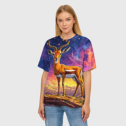 Футболка оверсайз женская Газель в звездную ночь, цвет: 3D-принт — фото 2