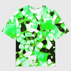 Футболка оверсайз женская Green and white abstraction on a black background, цвет: 3D-принт