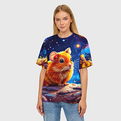 Футболка оверсайз женская Хомяк и космическое небо, цвет: 3D-принт — фото 2