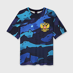 Женская футболка оверсайз Камуфляж с гербом РФ